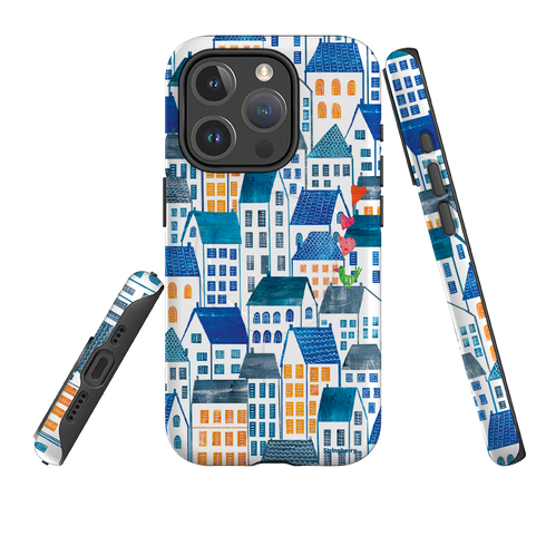 iPhone MagSafe Tough Case - Blue Rooftop Houses By Tracey English