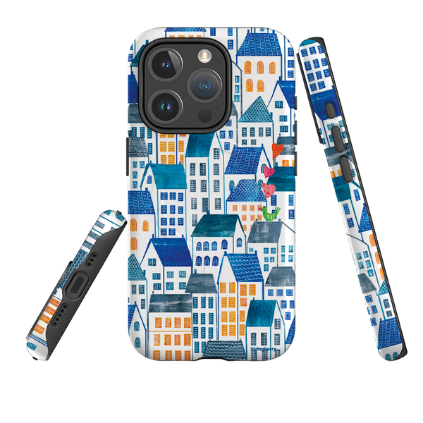 iPhone MagSafe Tough Case - Blue Rooftop Houses By Tracey English