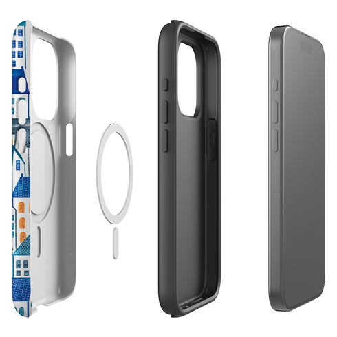 iPhone MagSafe Tough Case - Blue Rooftop Houses By Tracey English