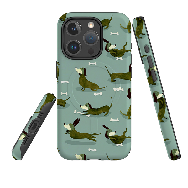 iPhone MagSafe Tough Case - Dash Dogs Green By Katherine Quinn