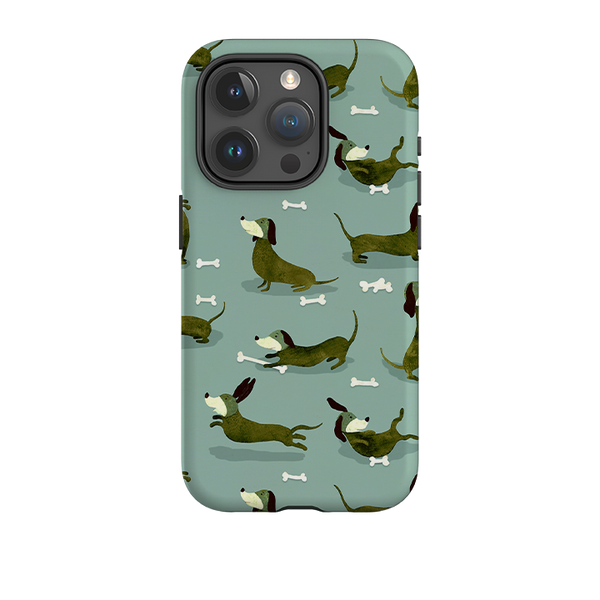 iPhone Tough Case - Dash Dogs Green By Katherine Quinn