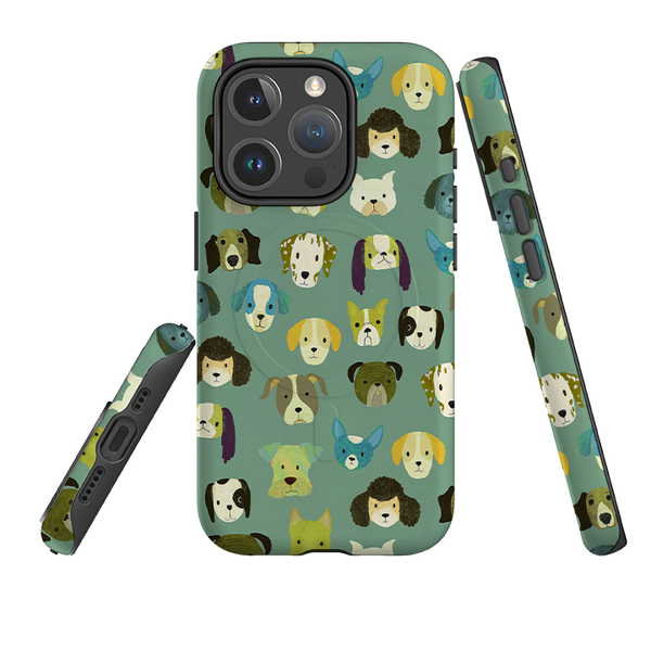 iPhone MagSafe Tough Case - Dog Heads Green By Katherine Quinn