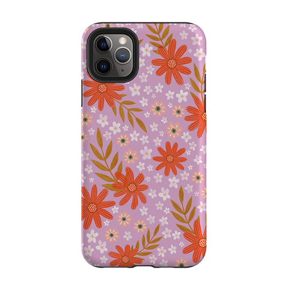 iPhone Tough Case - Lilac and Red Floral Pattern By Lee Foster Wilson