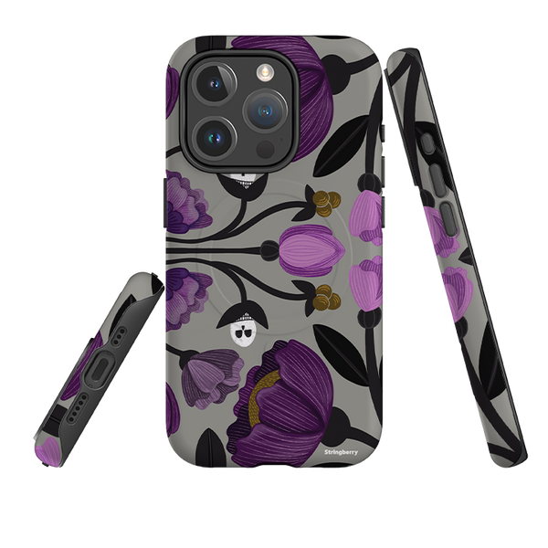 iPhone MagSafe Tough Case - Purple Flower Skull II By Nina Pace