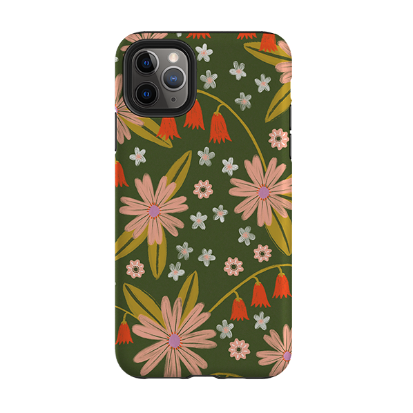 iPhone Tough Case - Red and Green Floral Pattern By Lee Foster Wilson