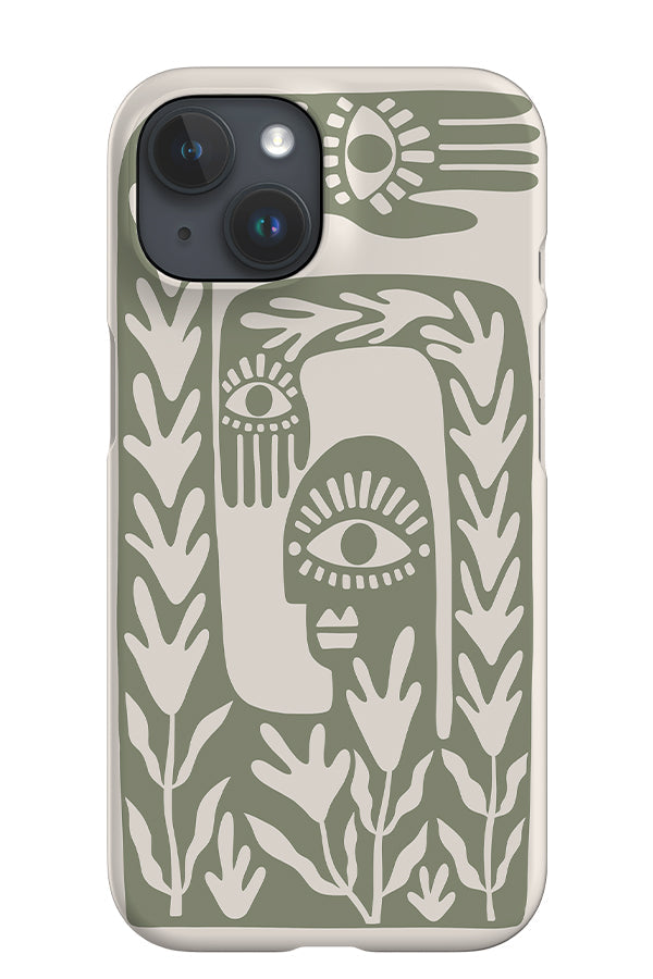 Abstract Face iPhone Phone Case (Linen Moss Green) For Iphone & Samsung