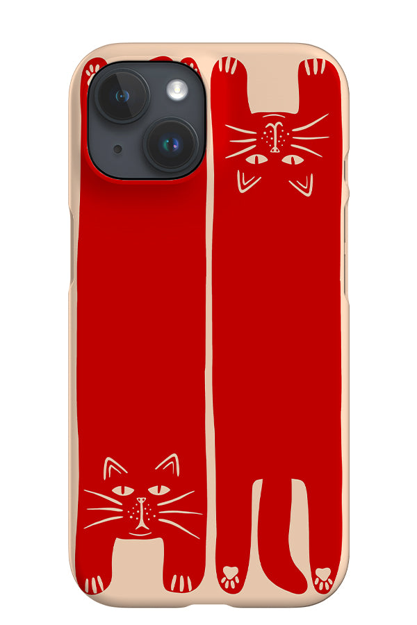 Two Cats iPhone Phone Case (Off White & Red) For Iphone & Samsung