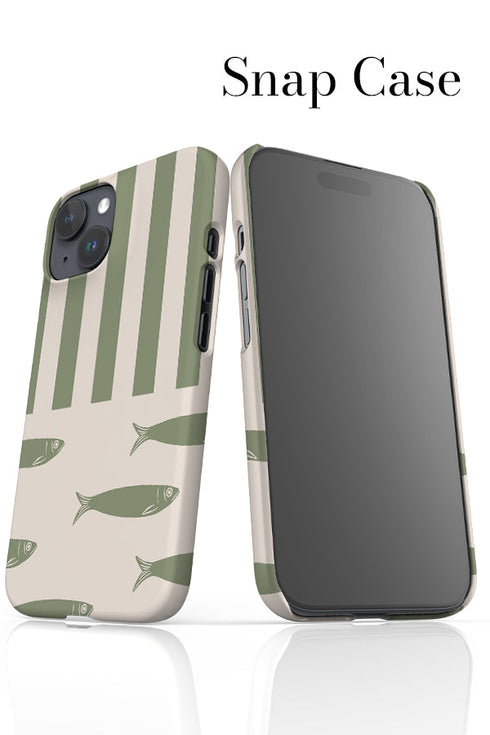 Fish Stripes iPhone Phone Case (Linen Moss Green) For Iphone & Samsung