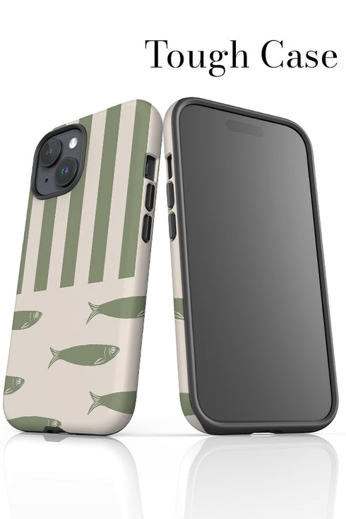 Fish Stripes iPhone Phone Case (Linen Moss Green) For Iphone & Samsung