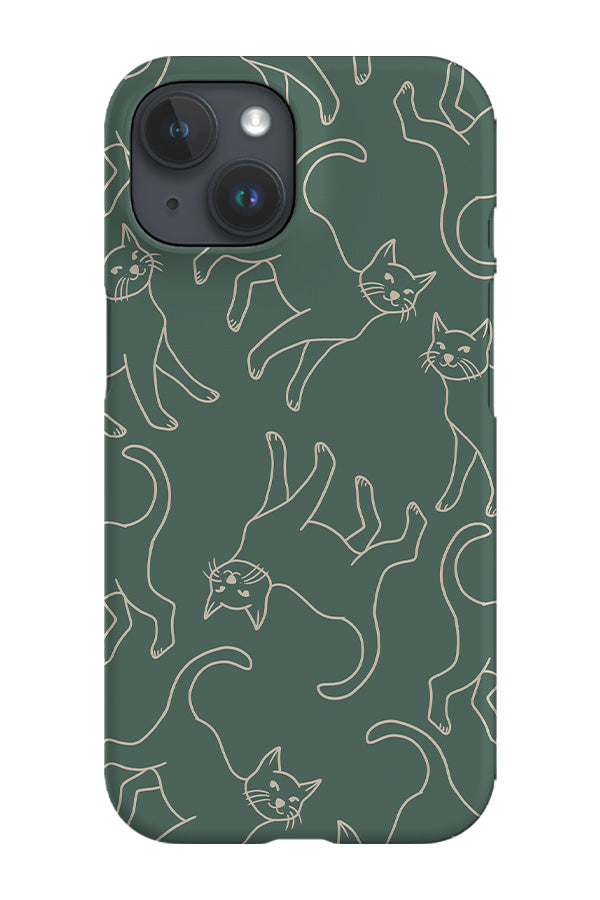 Cats Line Art Phone Case (Green Beige) For Iphone & Samsung