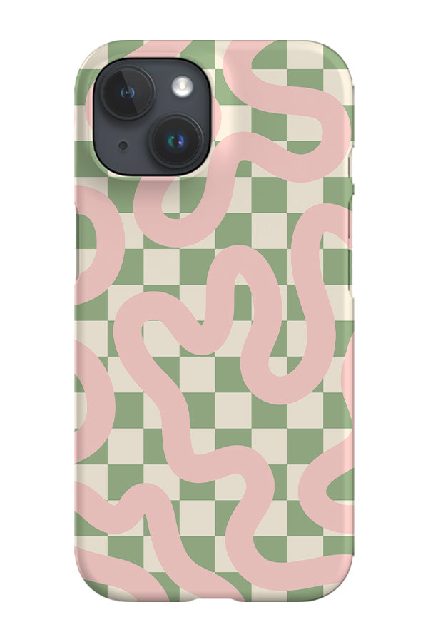Check Swirl Lines Abstract Phone Case (Green Pink) For Iphone & Samsung