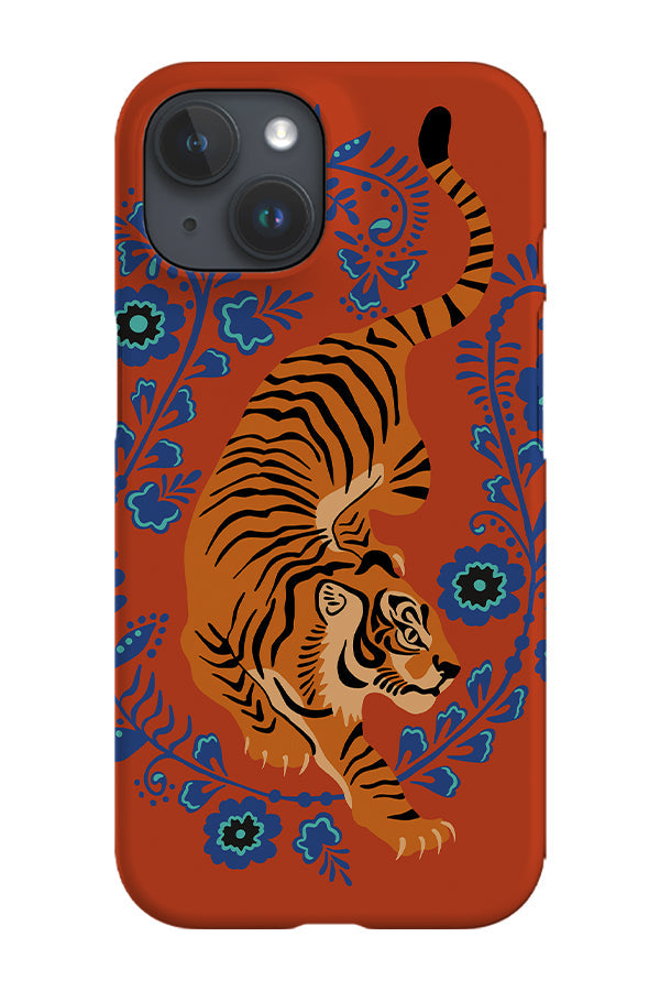 Floral Tiger Phone Case (Rust Orange Blue) For Iphone & Samsung