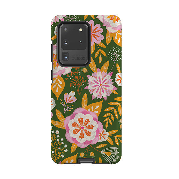 Samsung Tough Case - Big Bold Blooms Green By Jenny Zemanek